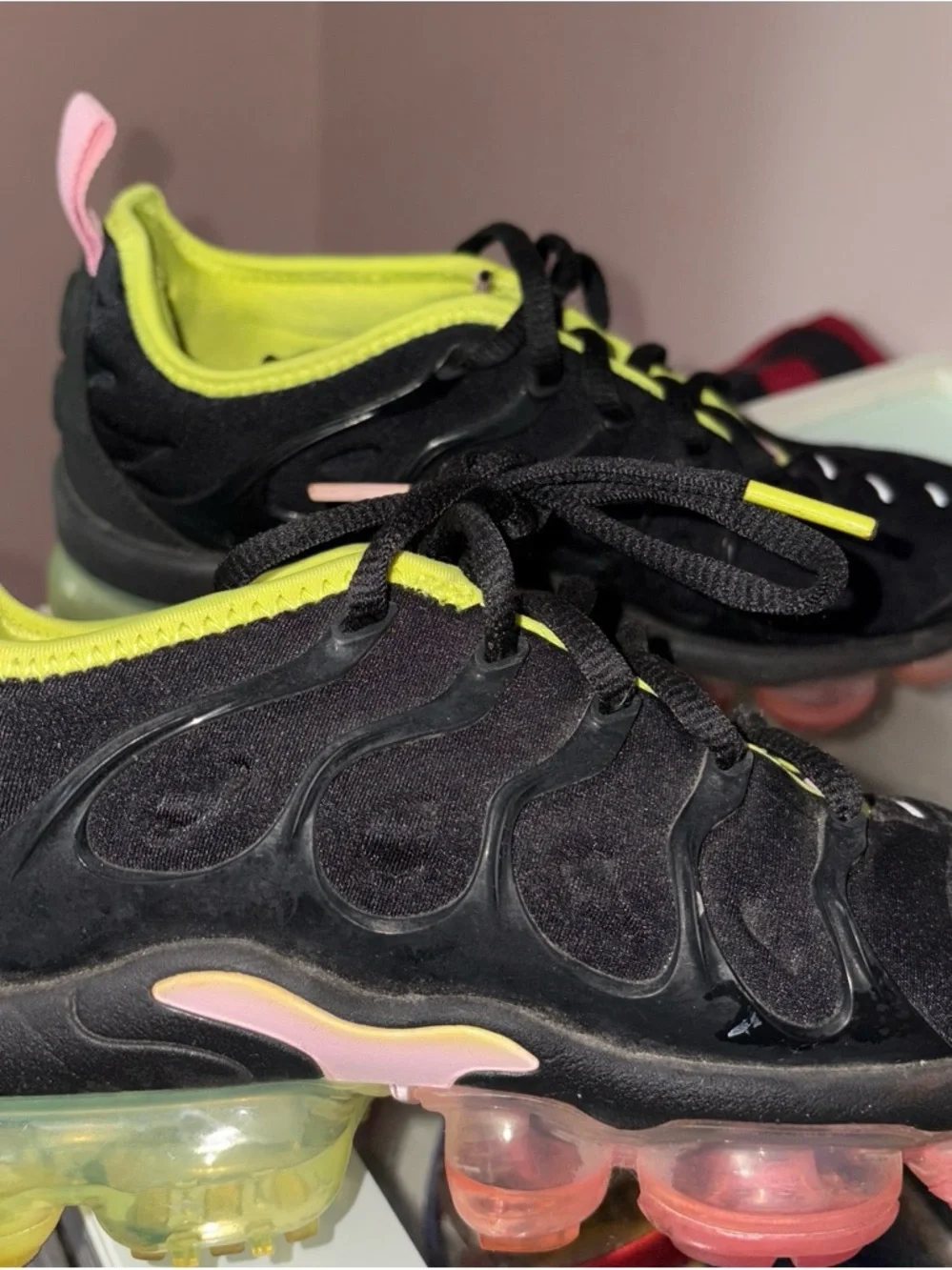 Nike Women’s Black Sneakers with Neon Yellow & Pink Trim